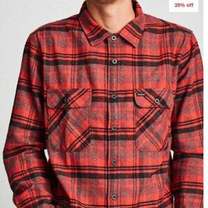 BRIXTON SIZE XL ARCHIE RED AND BACK LONG SLEEVE HEAVYWEIGHT FLANNEL SHIRT